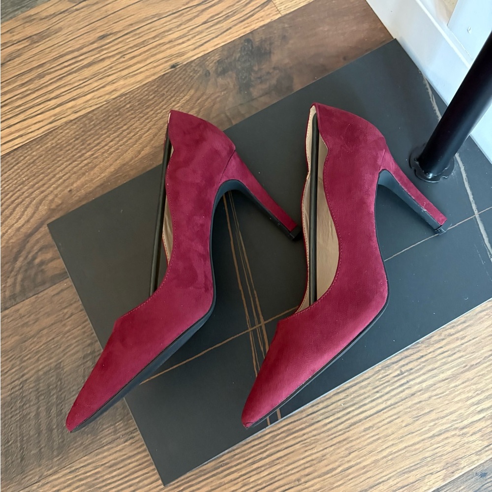 French Connection Burgundy Suede Pointed-Toe High Heels